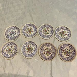 Vintage Spode purple china salad plate set